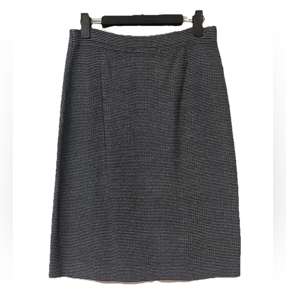 NWOT St. John Santana Knit Wool Blend Pencil Skirt Navy White Check US 2 Classic - Picture 4 of 9